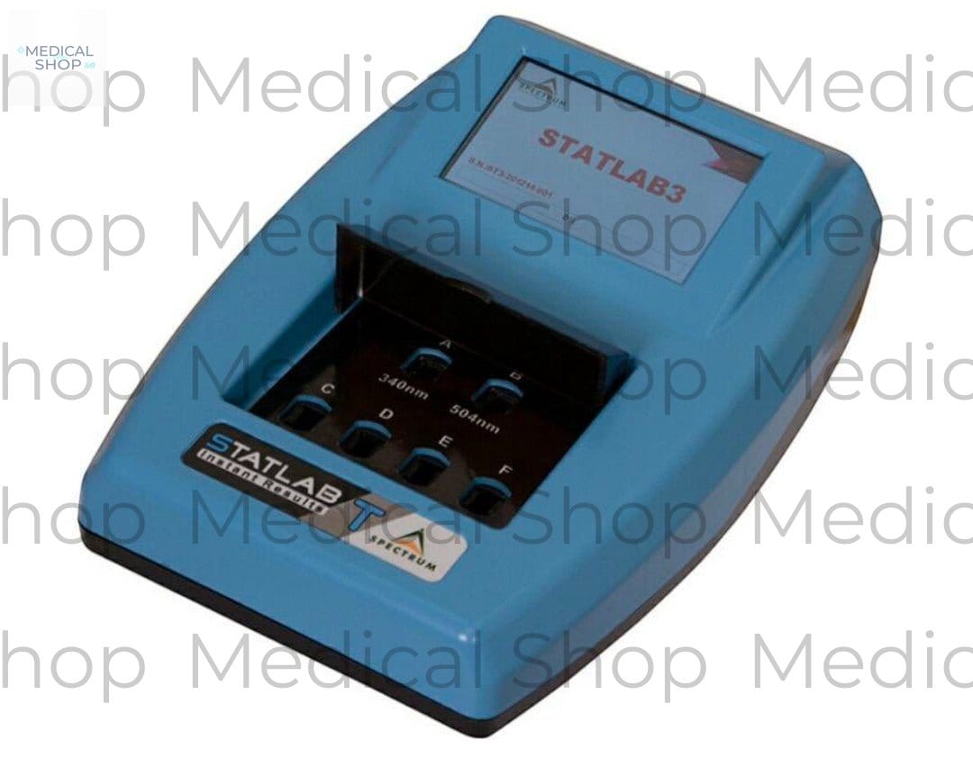 Medical store STATLAB T discrete compact semi-auto chemistry analyzer with touchscreen and cuvette slots.
